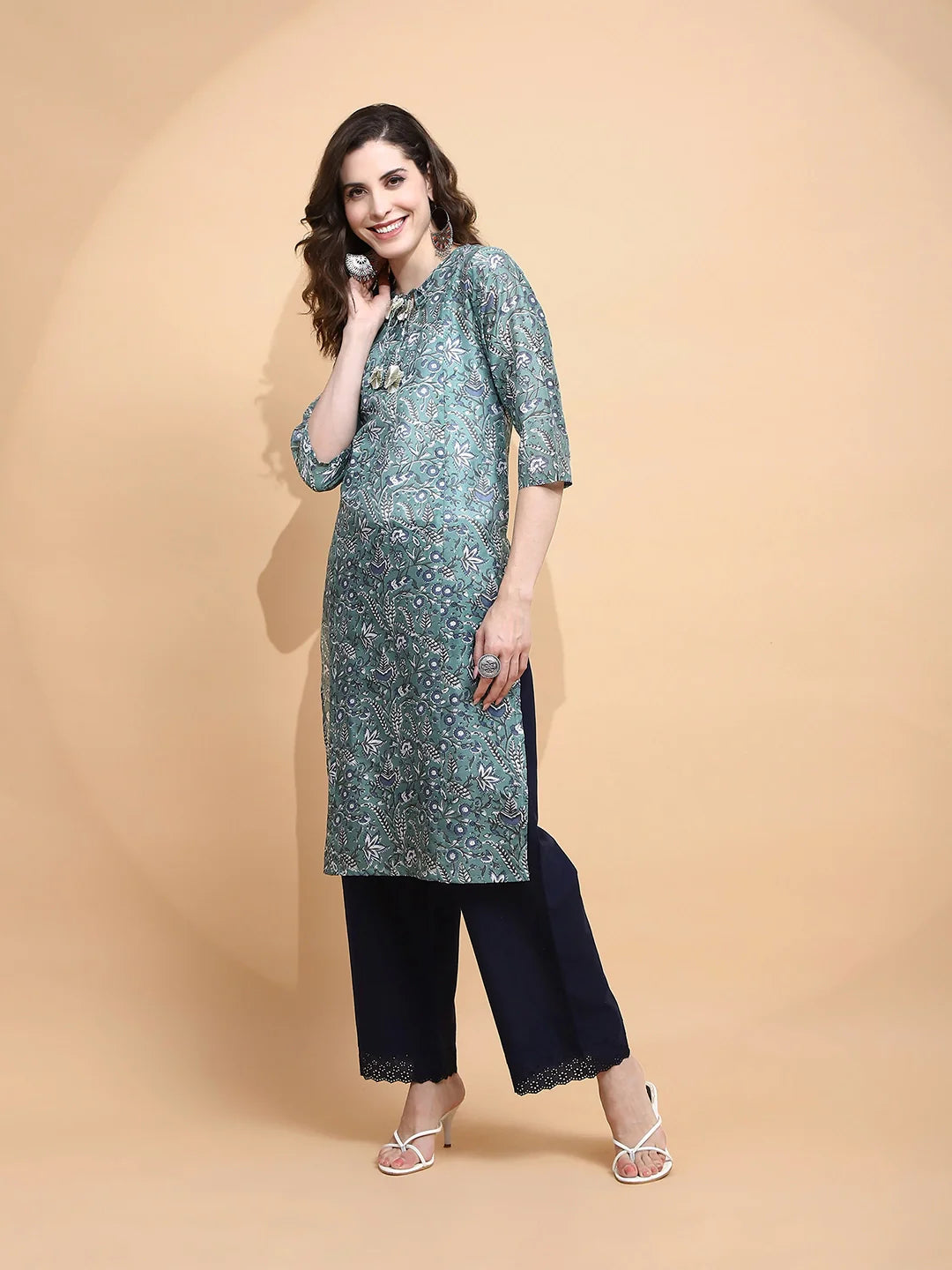 Green Printed Cotton Kurta - Global Republic