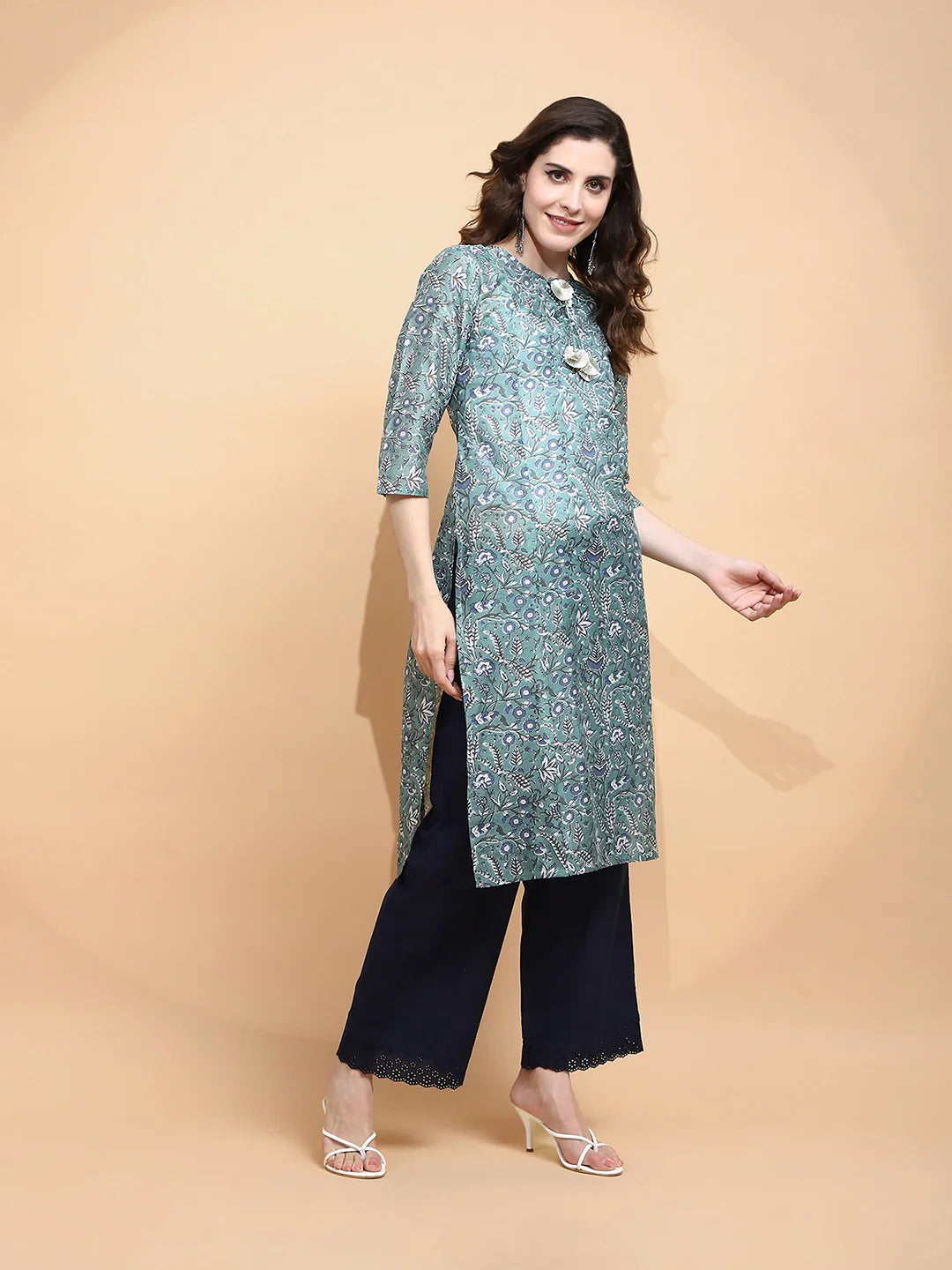 Green Printed Cotton Kurta - Global Republic