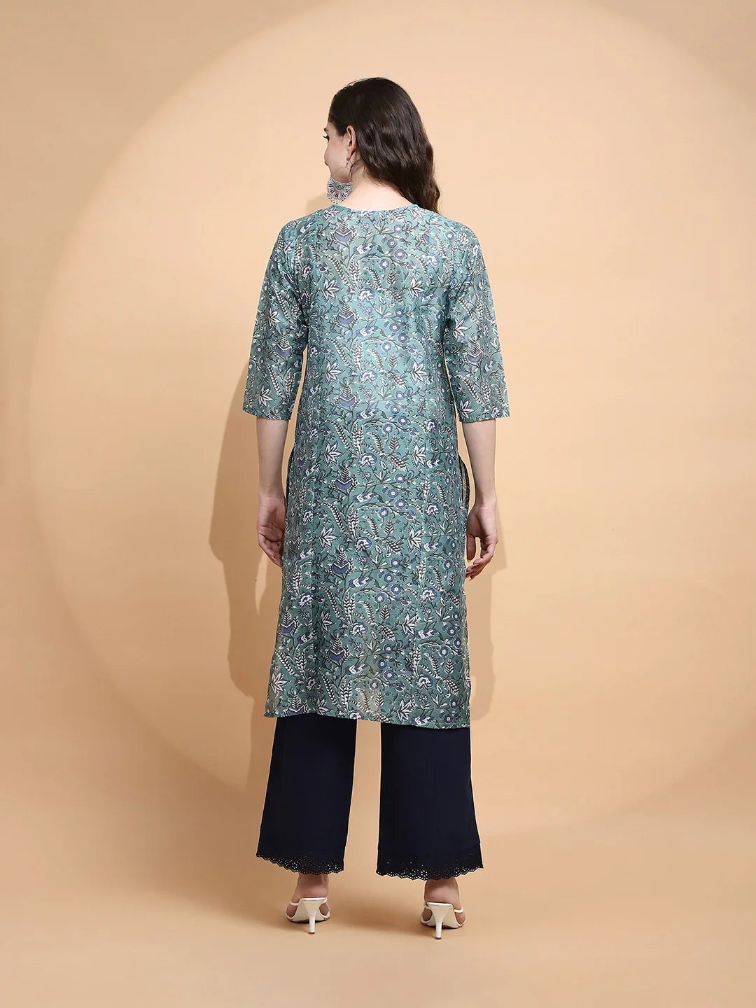 Green Printed Cotton Kurta - Global Republic