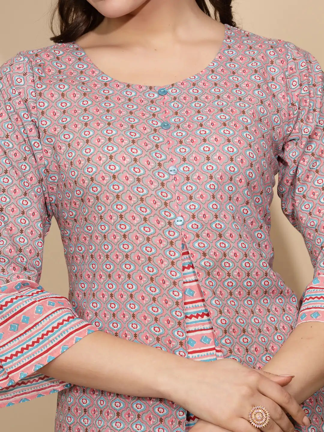 Pink Cotton Printed Kurta Set - Global Republic