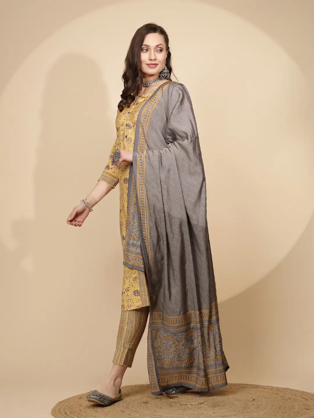 Yellow Cotton Suit Set For Women - Global Republic