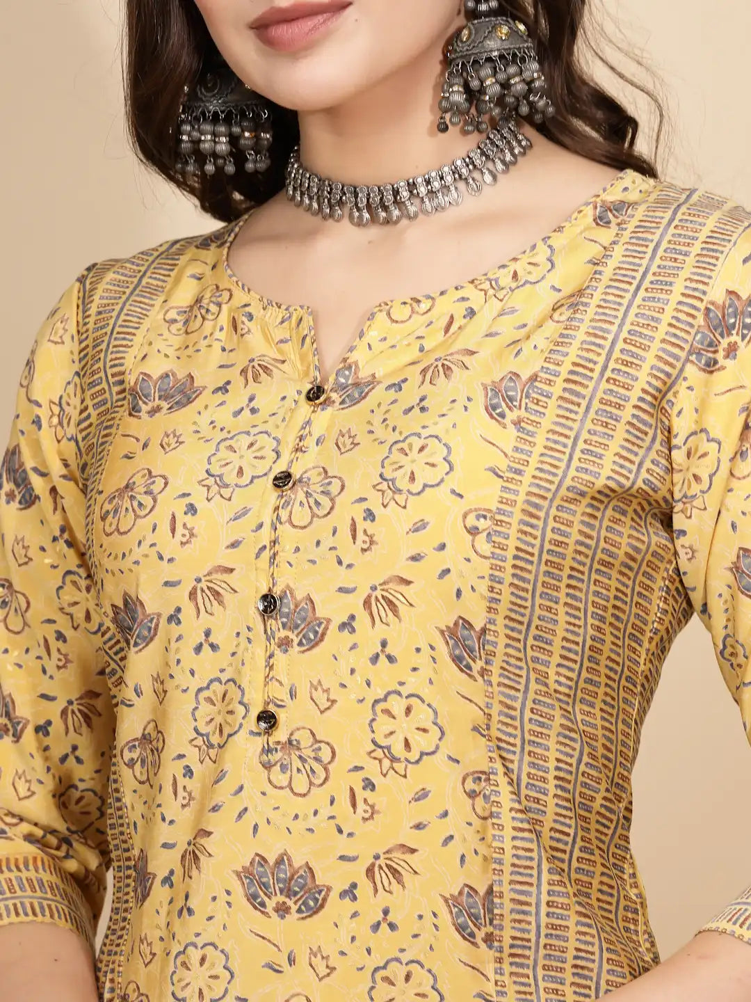 Yellow Cotton Suit Set For Women - Global Republic