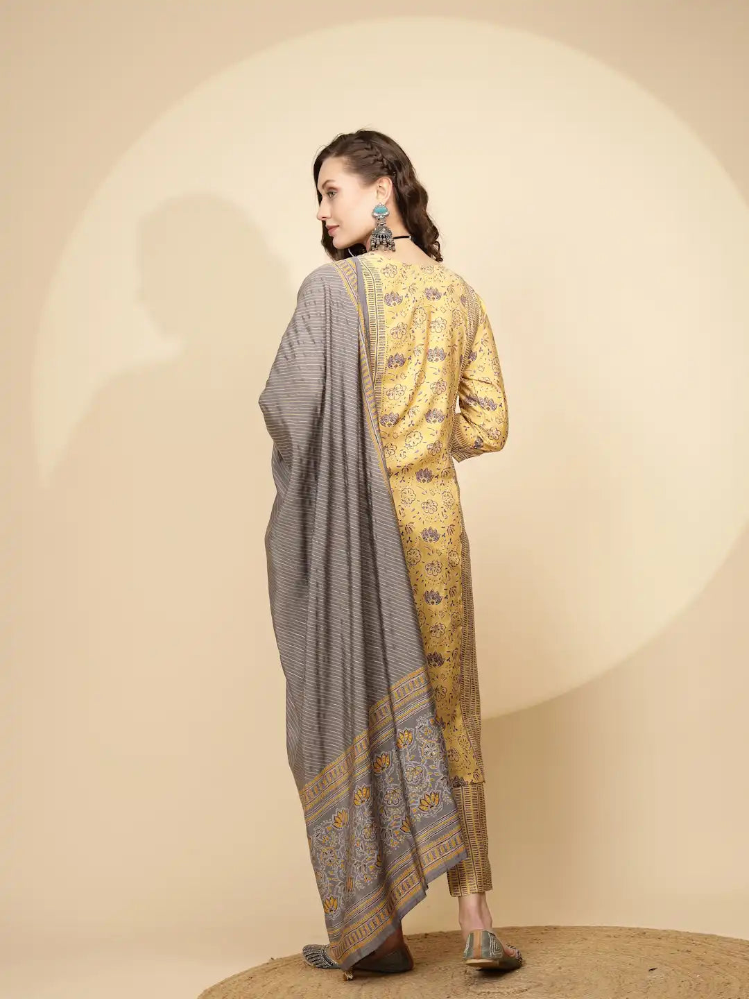 Yellow Cotton Suit Set For Women - Global Republic