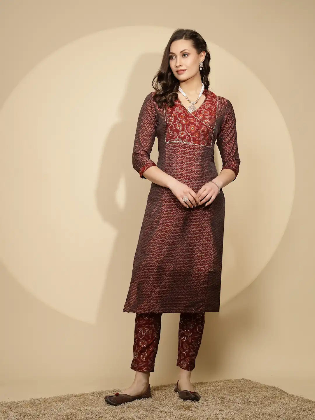 Maroon Rayon Regular Fit Kurta Set For Women - Global Republic