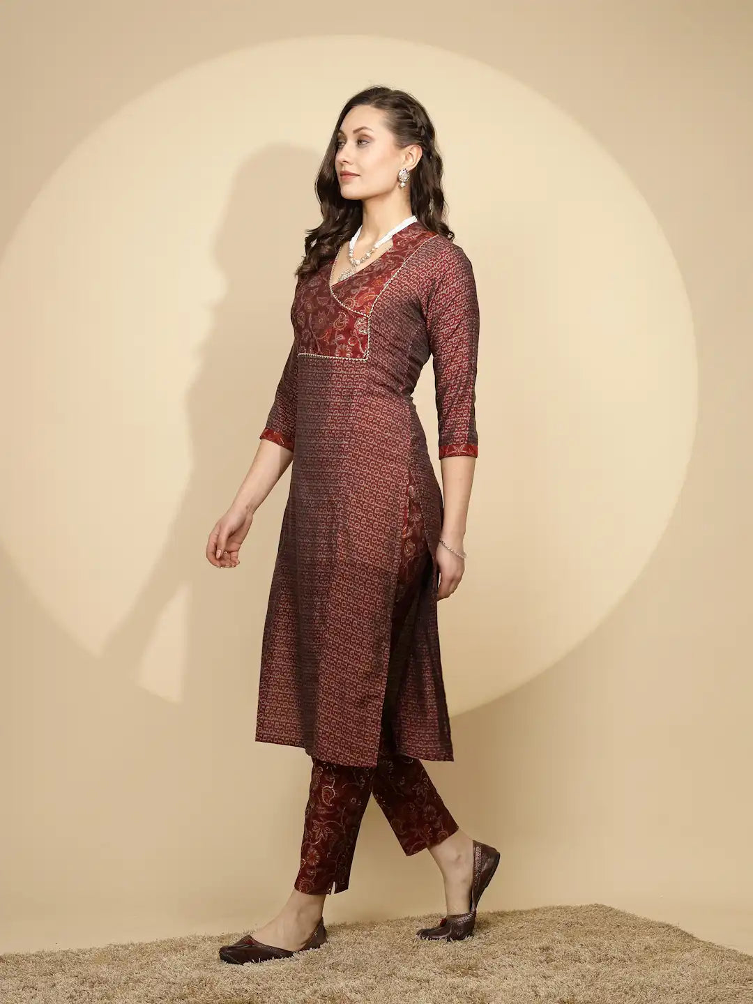 Maroon Rayon Regular Fit Kurta Set For Women - Global Republic