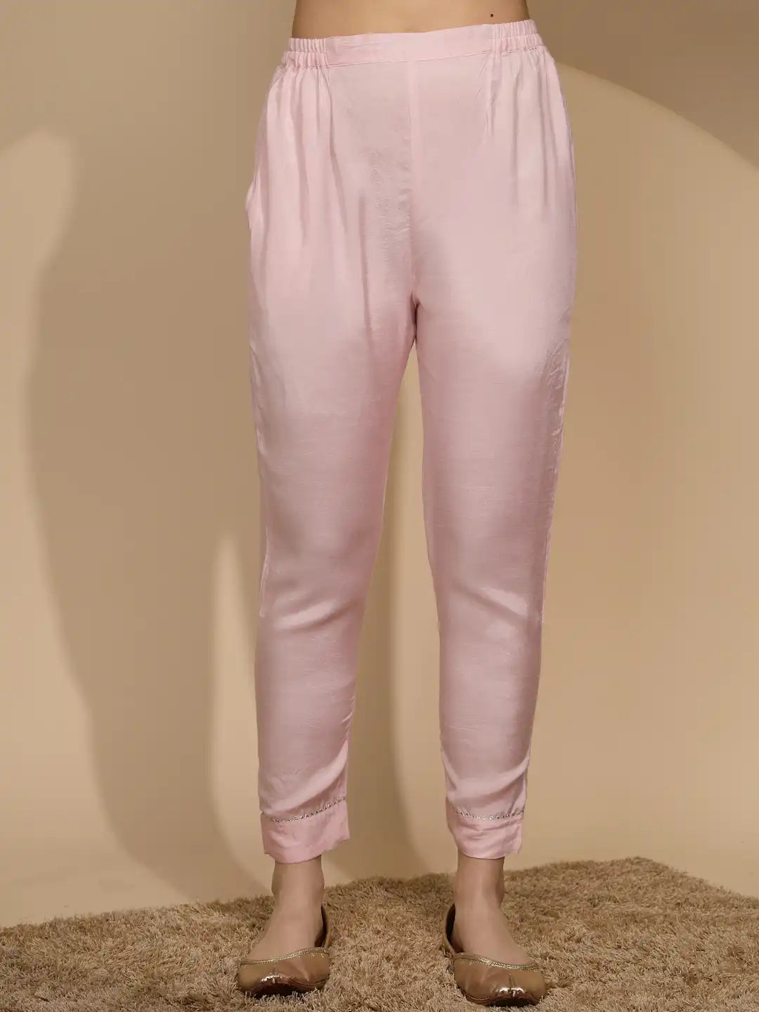 Pink Silk Regular Fit Kurta Set For Women - Global Republic