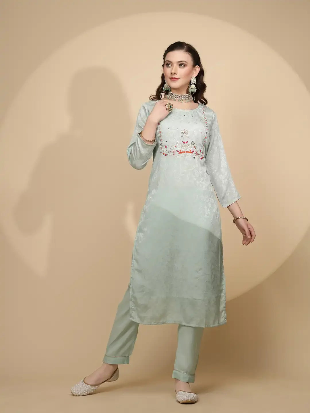 Sage Green  Silk Kurta Set - Global Republic