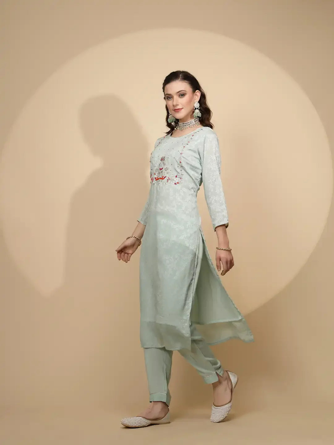 Sage Green  Silk Kurta Set - Global Republic