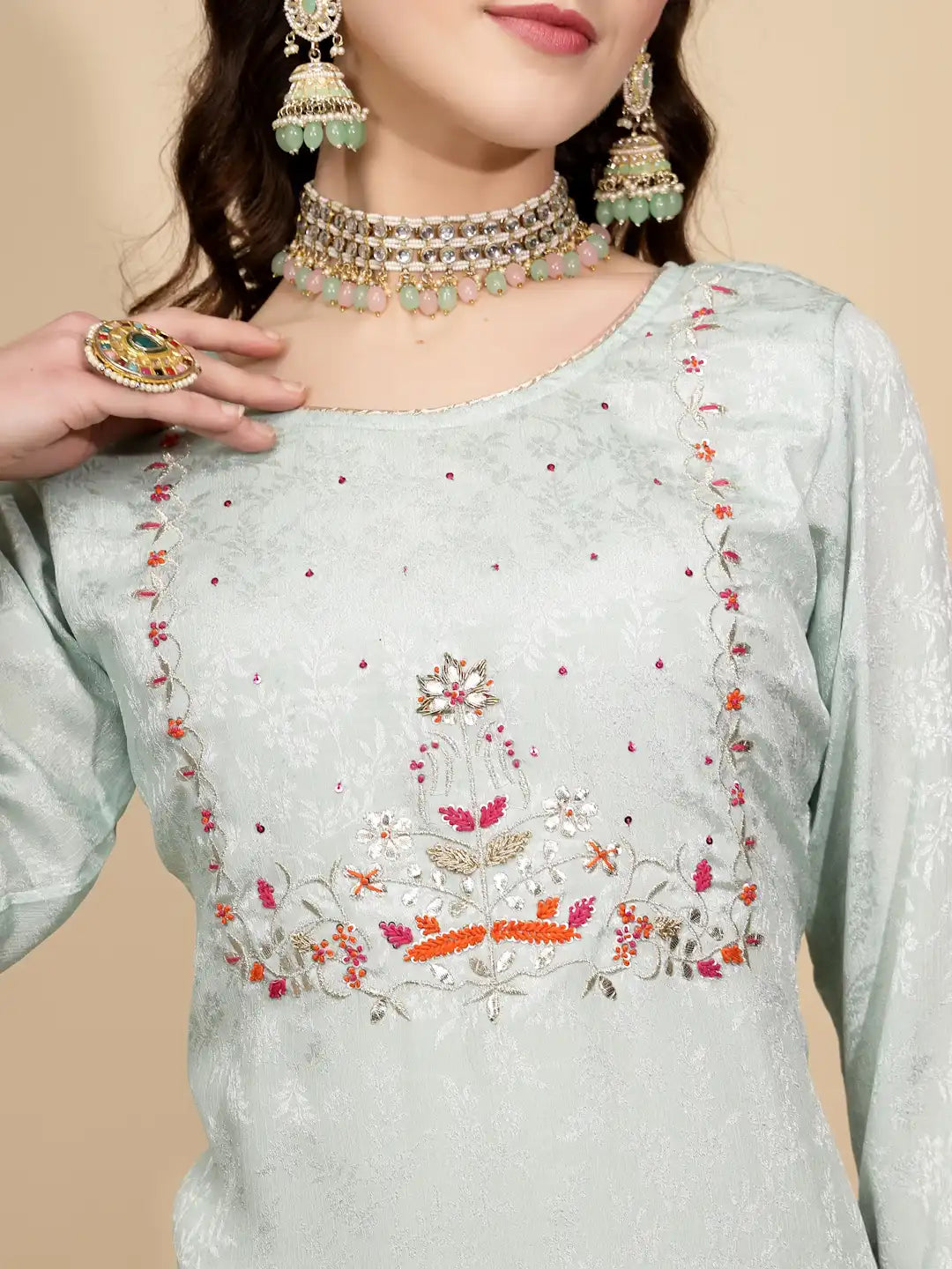 Sage Green  Silk Kurta Set - Global Republic