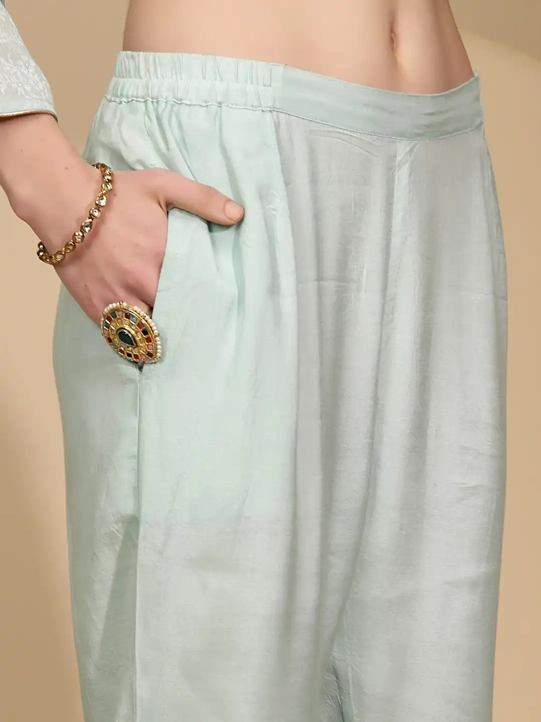 Sage Green  Silk Kurta Set - Global Republic