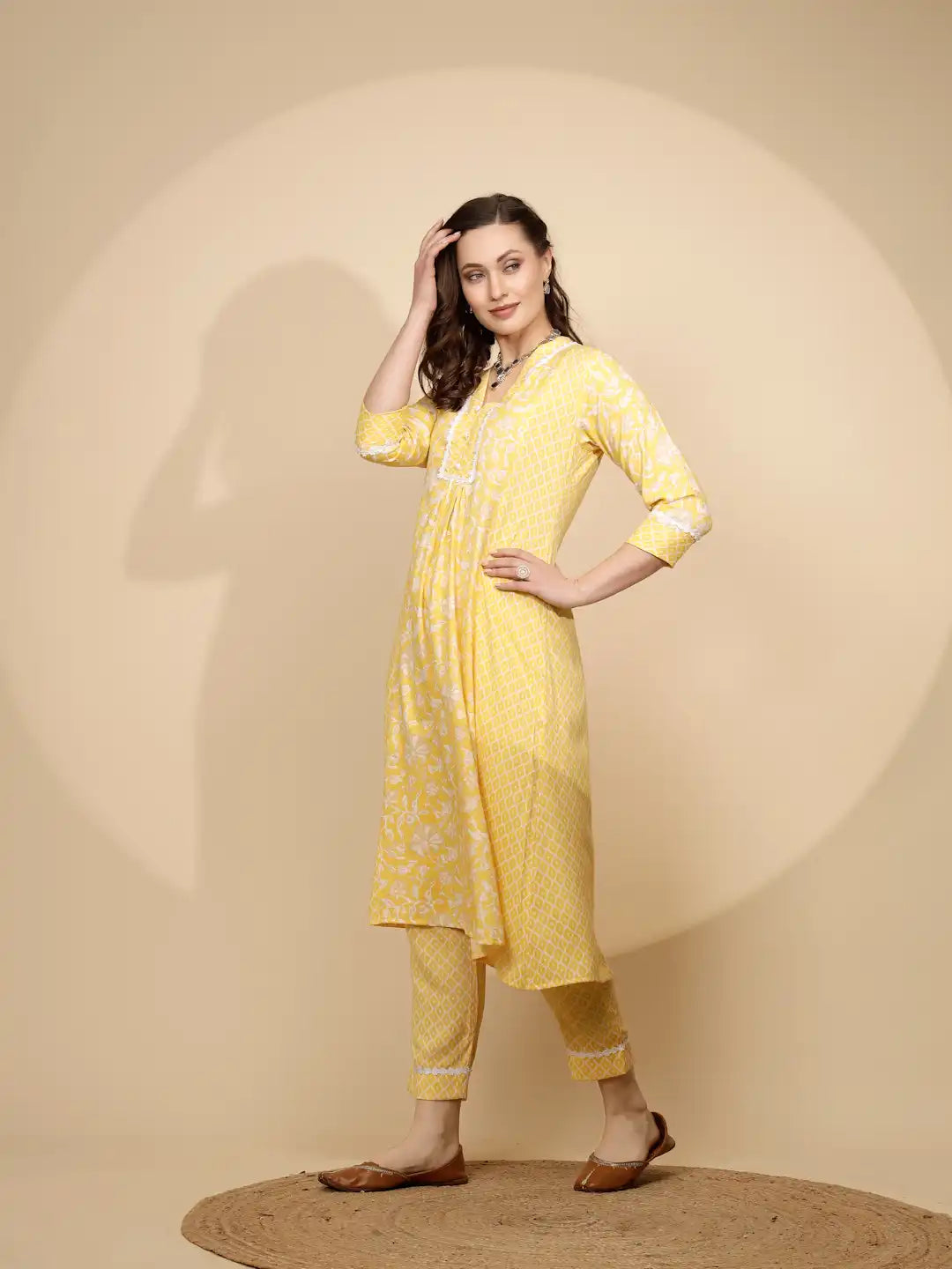 Yellow Cotton Regular Fit Kurta Set For Women - Global Republic