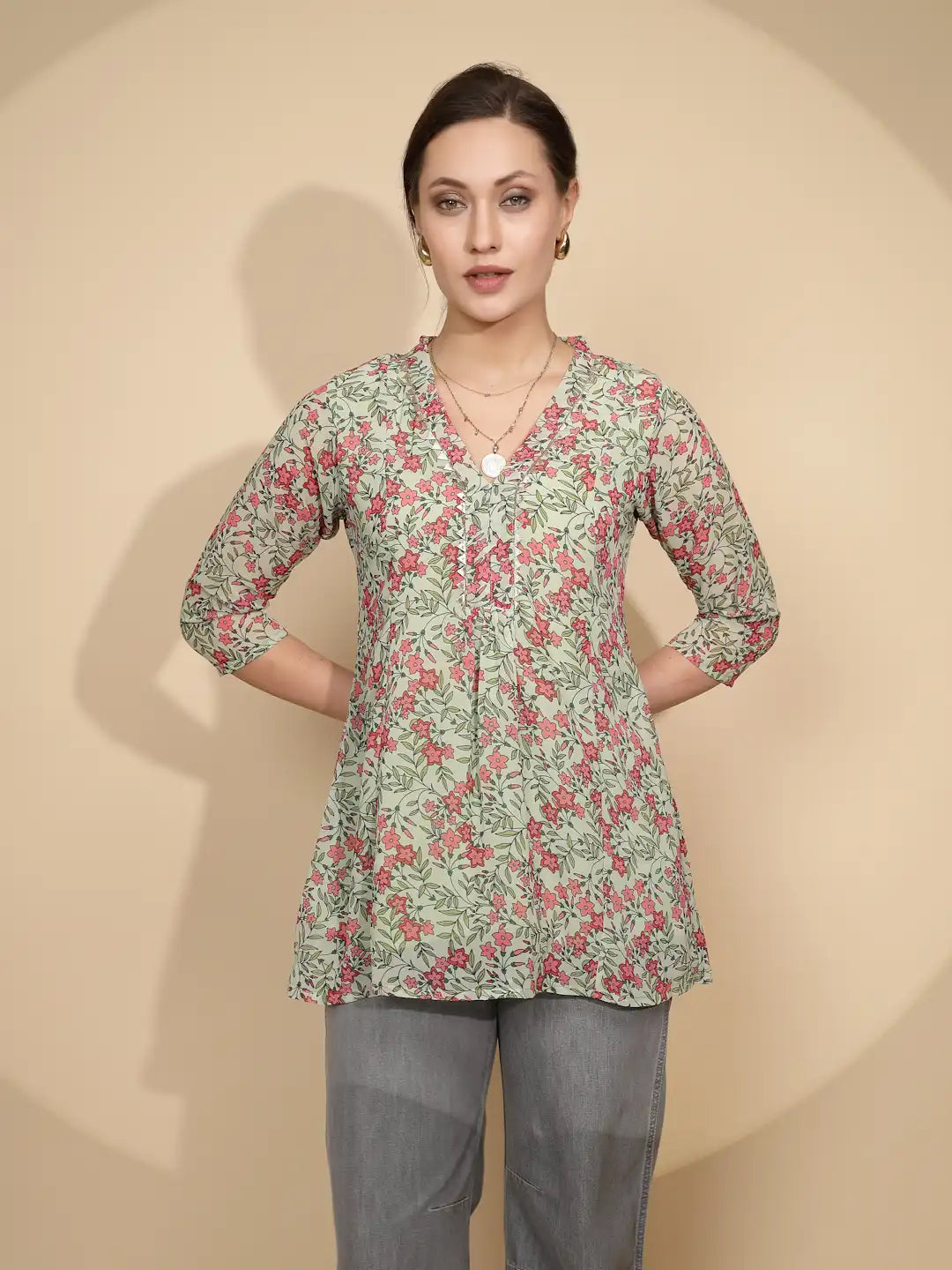 Green Cotton Regular Fit Tunic For Women - Global Republic