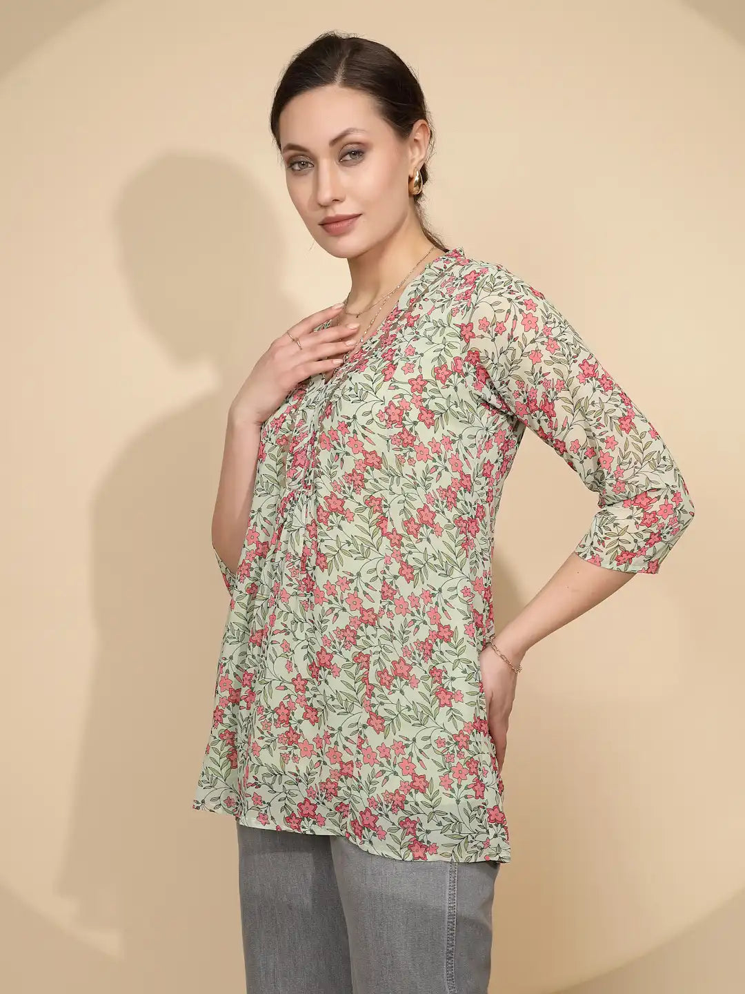 Green Cotton Regular Fit Tunic For Women - Global Republic