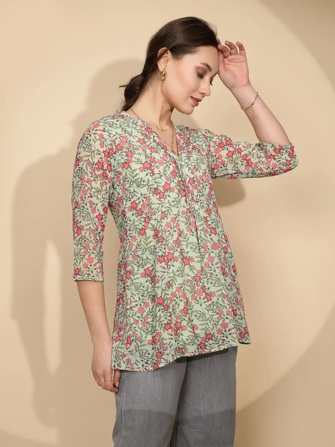 Green Cotton Regular Fit Tunic For Women - Global Republic
