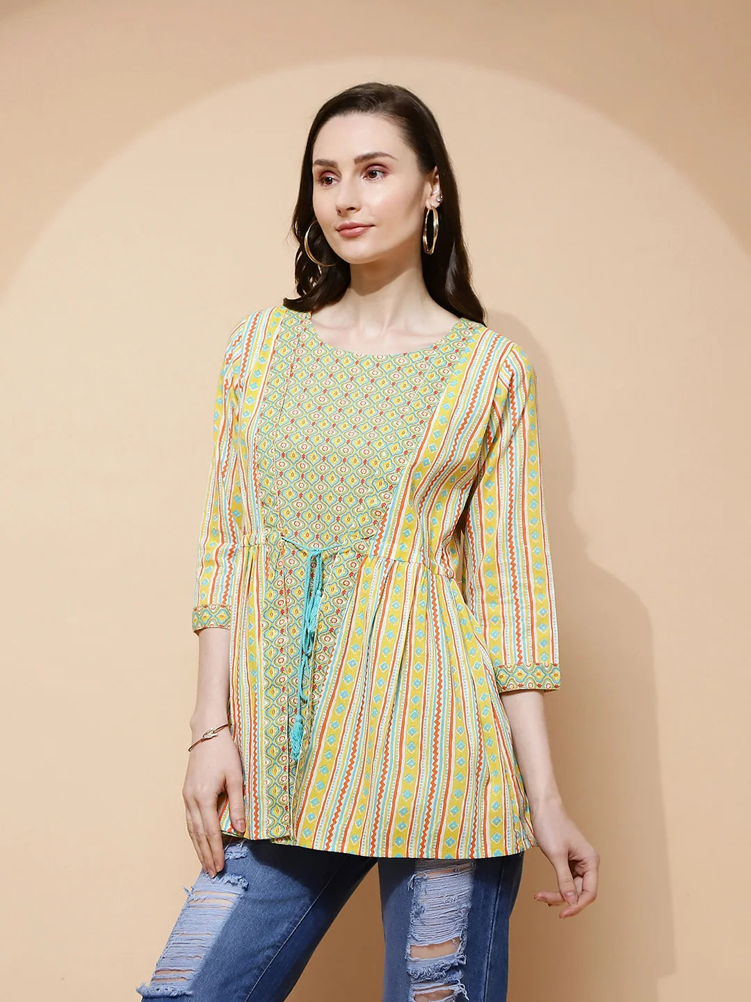 Lemon Cotton Regular Fit Kurta For Women - Global Republic