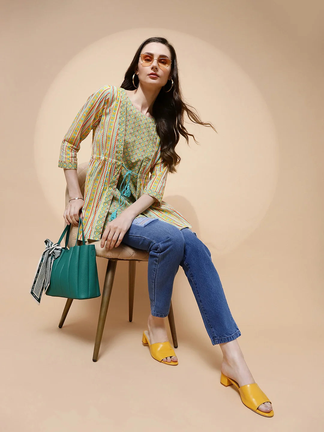 Lemon Cotton Regular Fit Kurta For Women - Global Republic