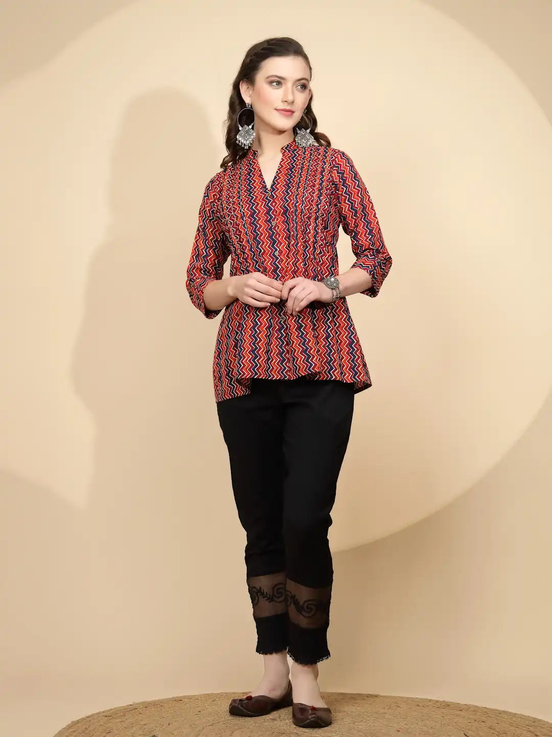 Red Regular Fit Tunic For Women - Global Republic