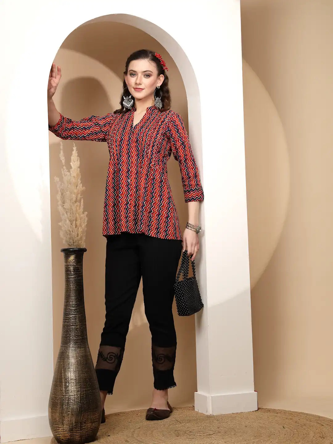 Red Regular Fit Tunic For Women - Global Republic