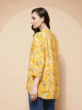 Yellow Polyester Blend Regular Fit Kurta For Women
