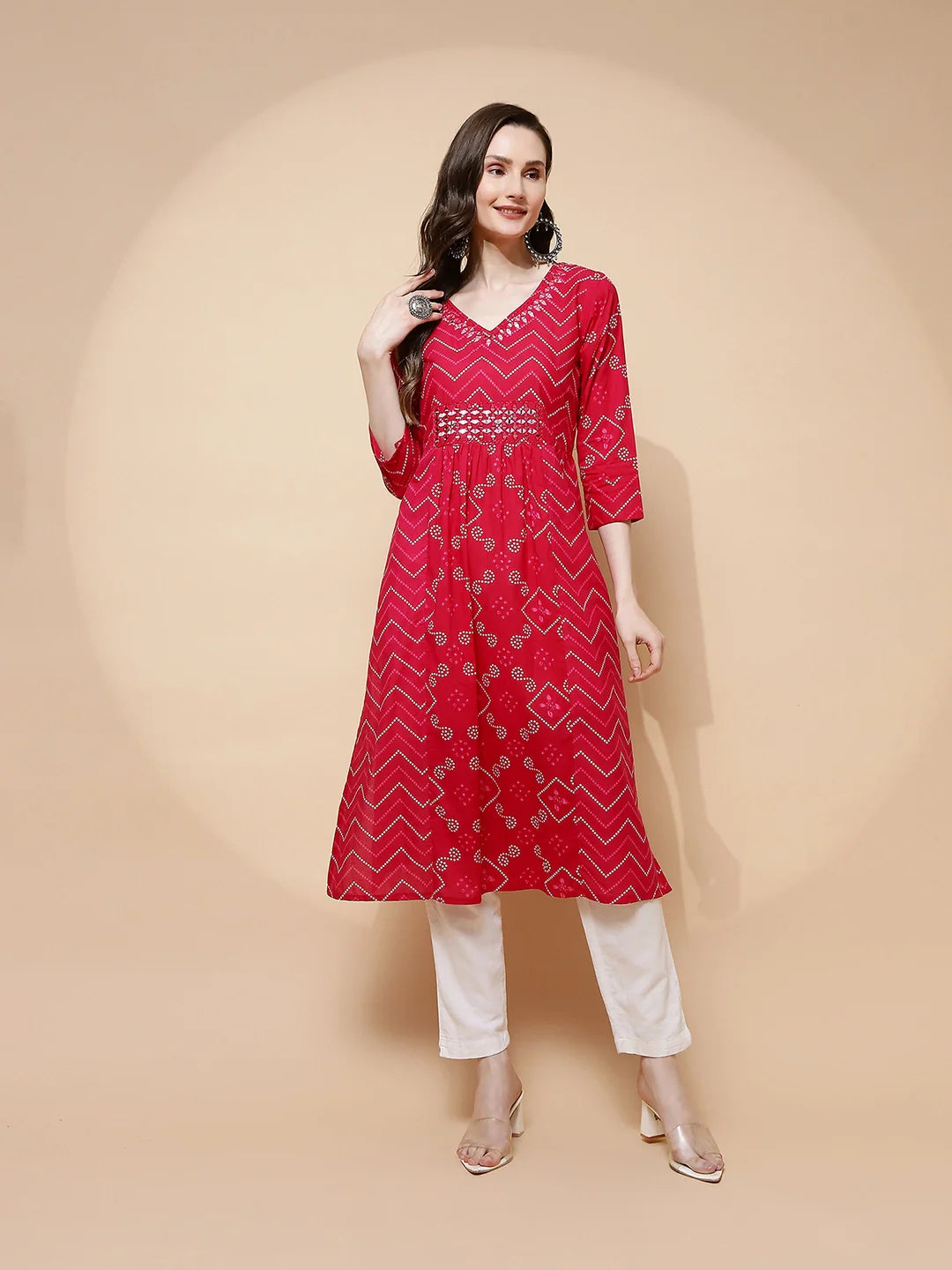 Fuchsia Cotton Blend A-Line Kurta - Global Republic