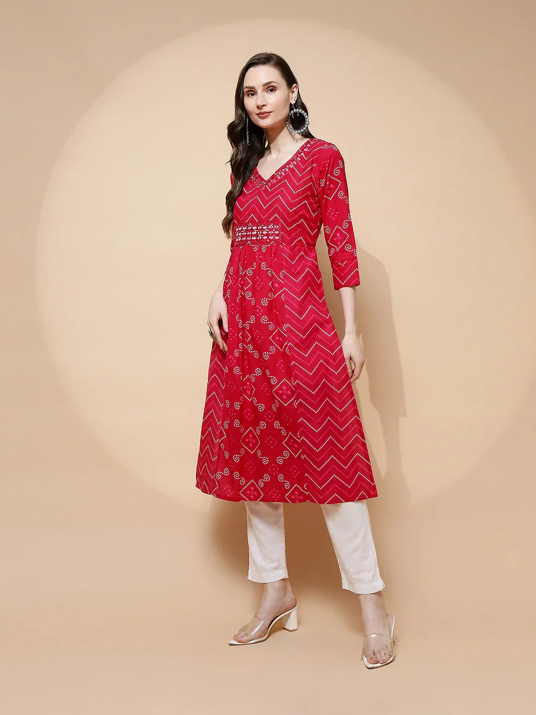 Fuchsia Cotton Blend A-Line Kurta - Global Republic