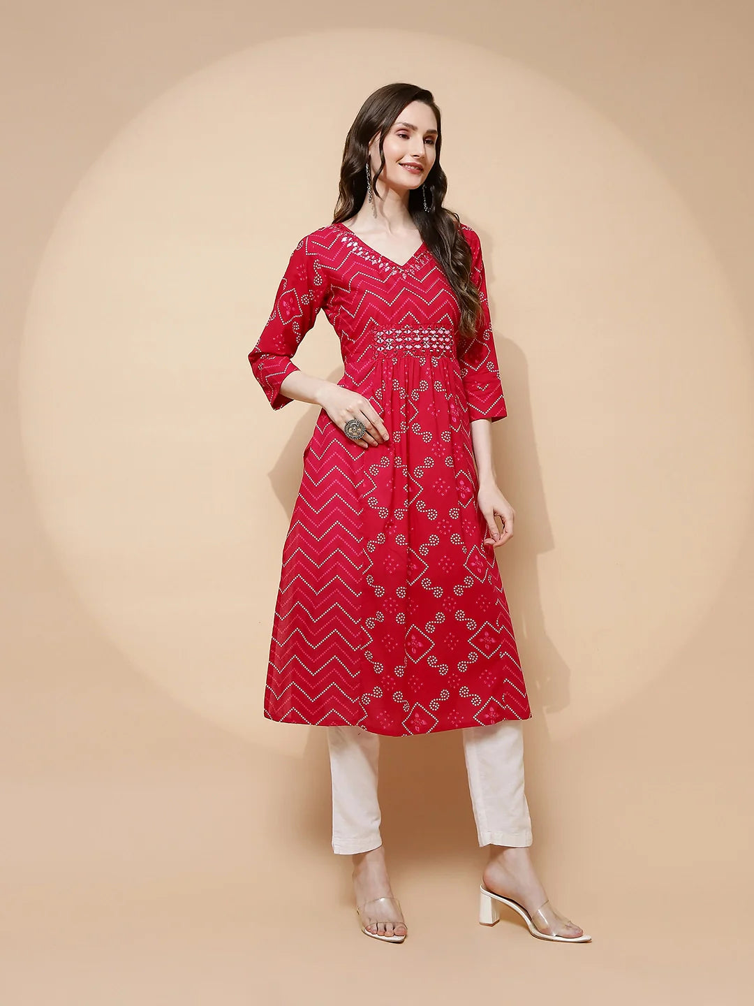 Fuchsia Cotton Blend A-Line Kurta - Global Republic