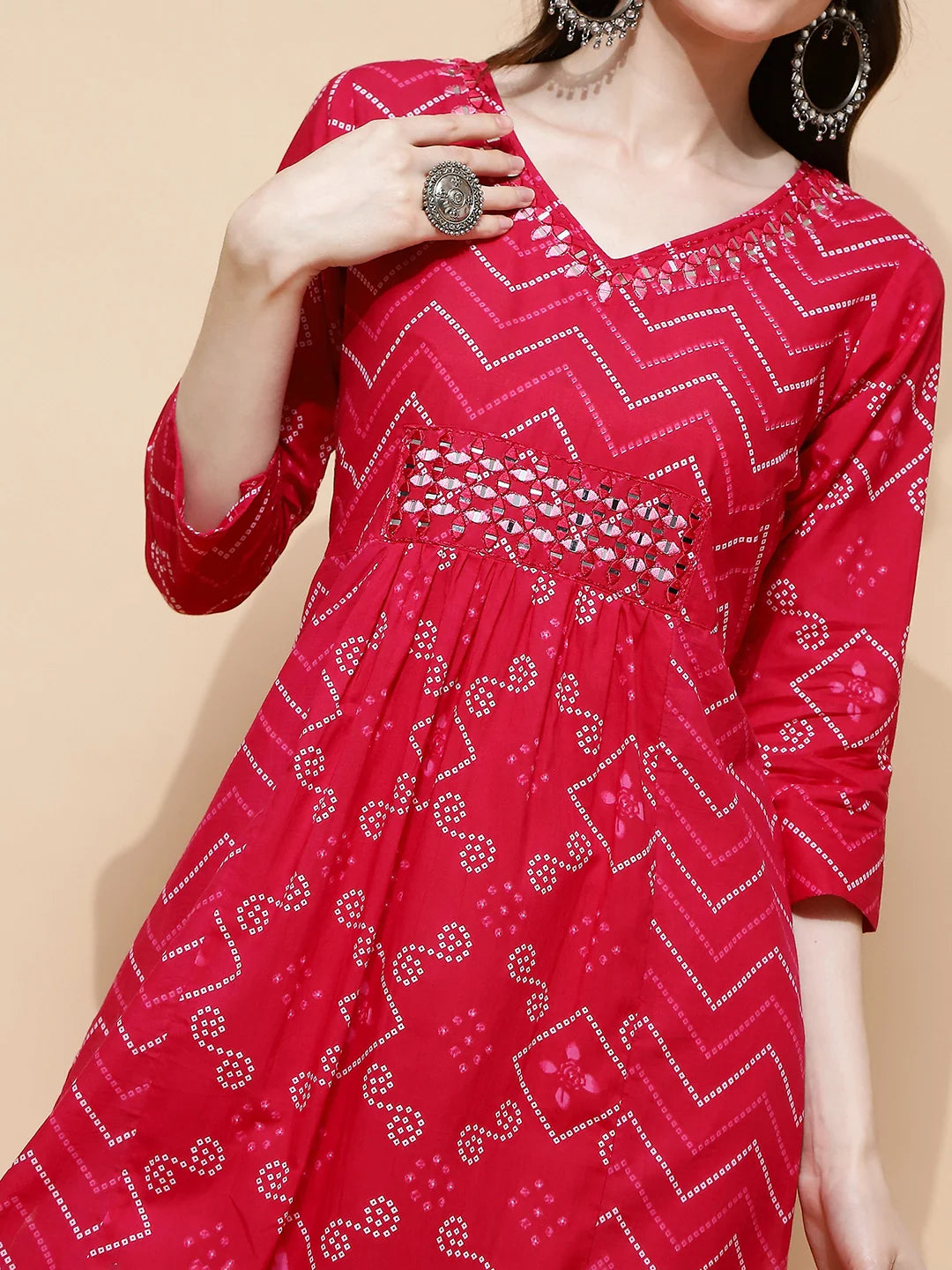 Fuchsia Cotton Blend A-Line Kurta - Global Republic