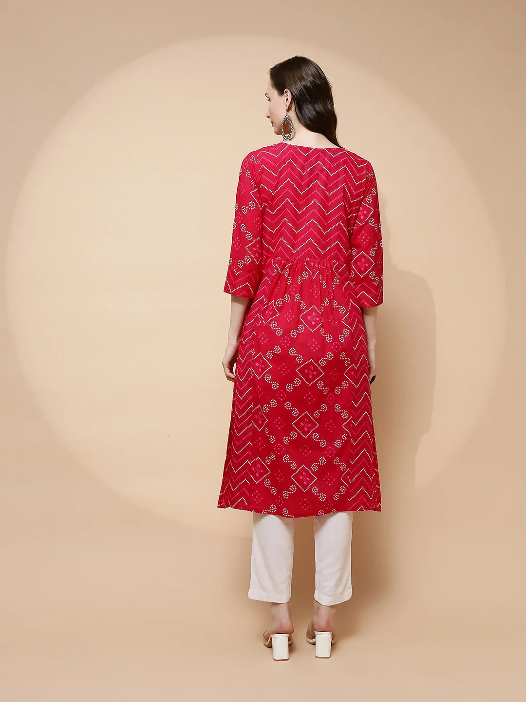 Fuchsia Cotton Blend A-Line Kurta - Global Republic