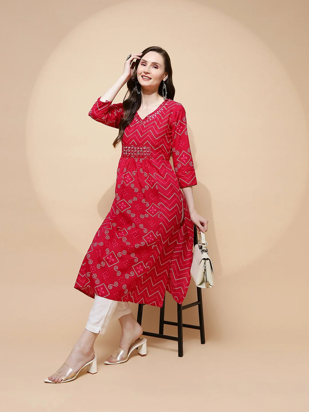Fuchsia Cotton Blend A-Line Kurta - Global Republic