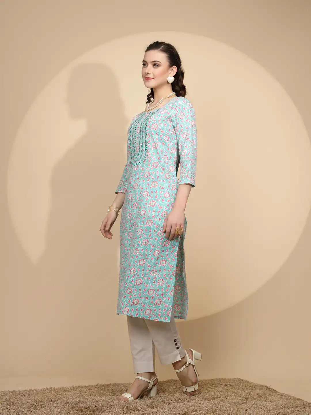 Firozi Cotton Regular Fit Kurta For Women - Global Republic