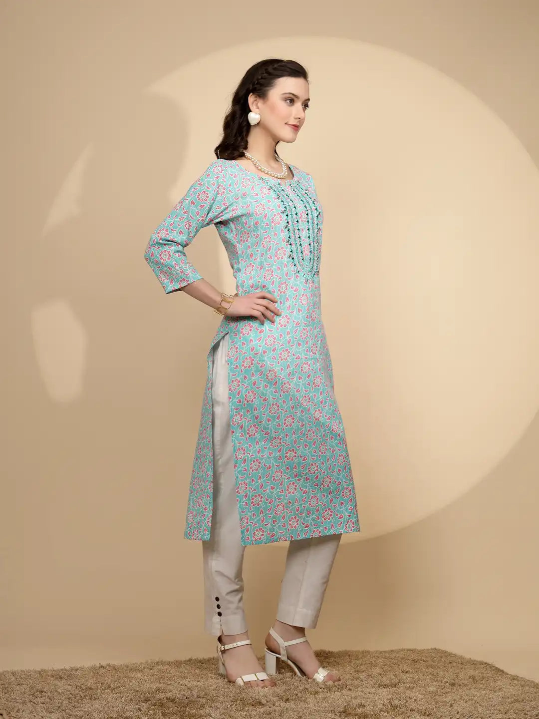 Firozi Cotton Regular Fit Kurta For Women - Global Republic