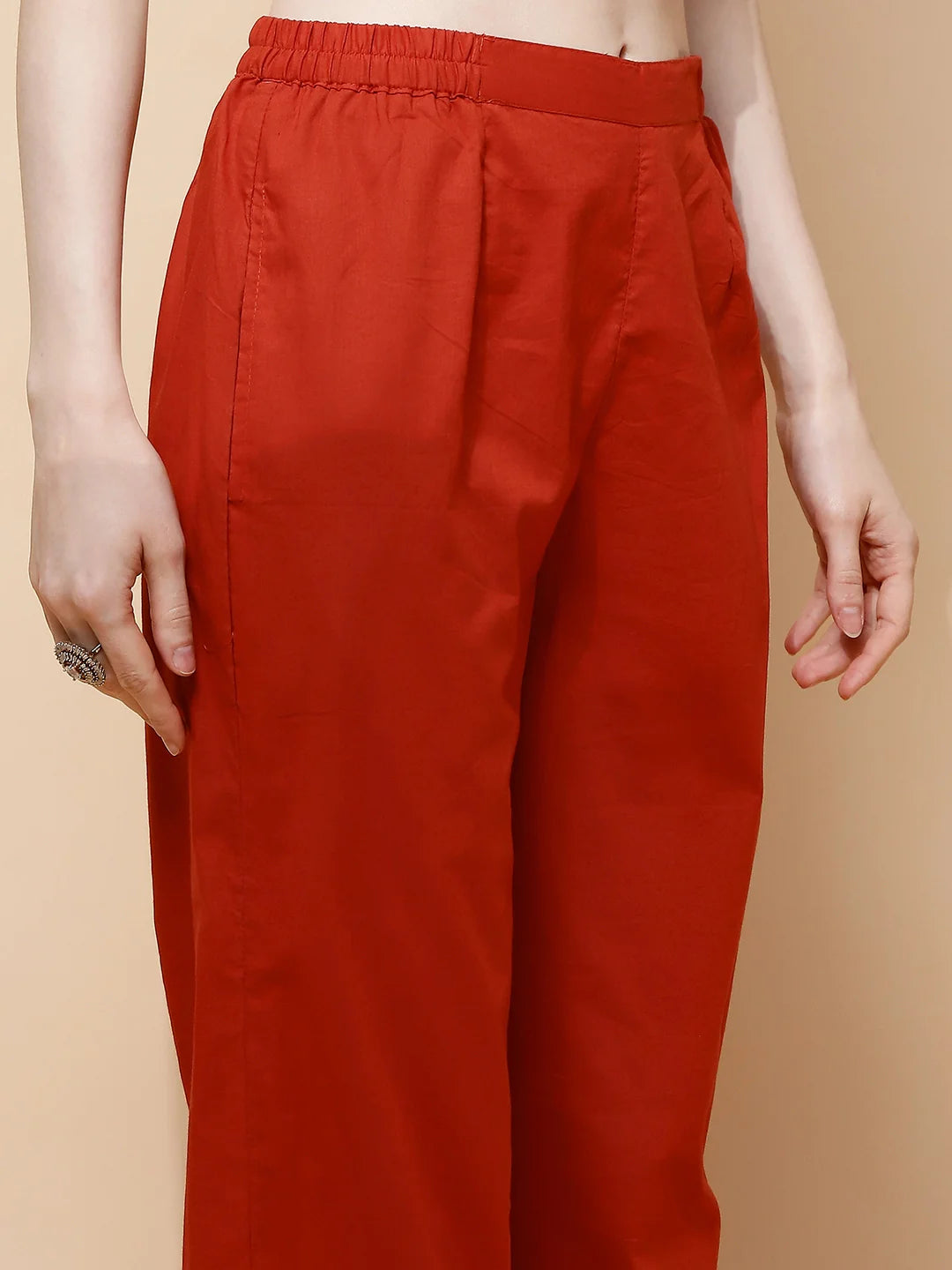 Rust Cotton Blend Loose Fit Tunic Set For Women - Global Republic