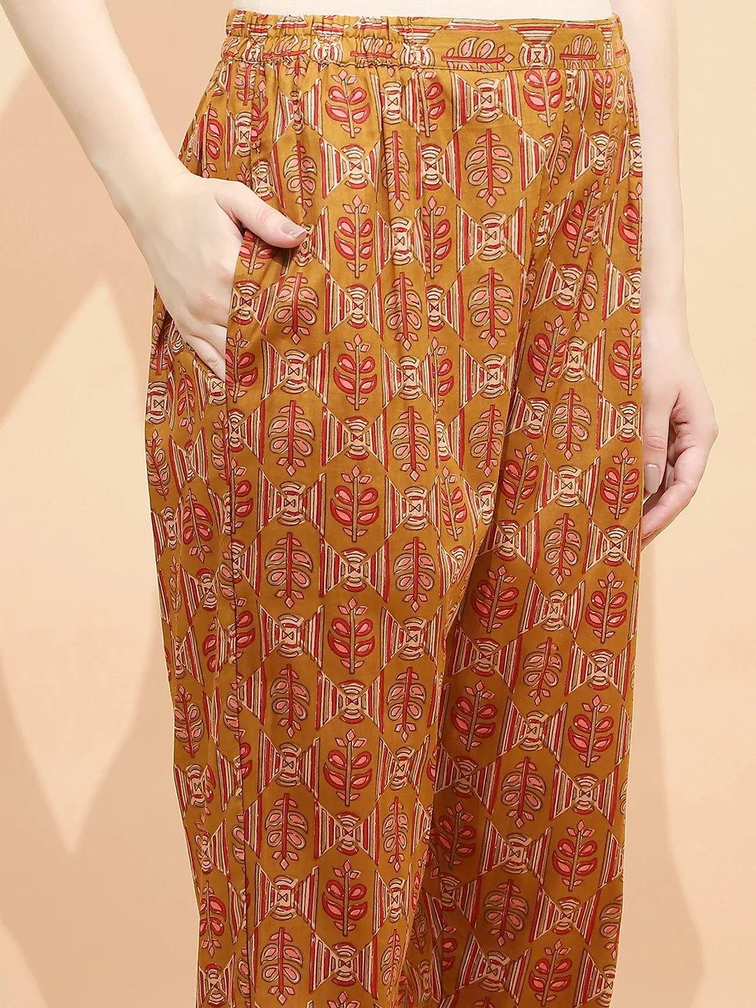 Light Brown Printed Cotton Tunic Set - Global Republic