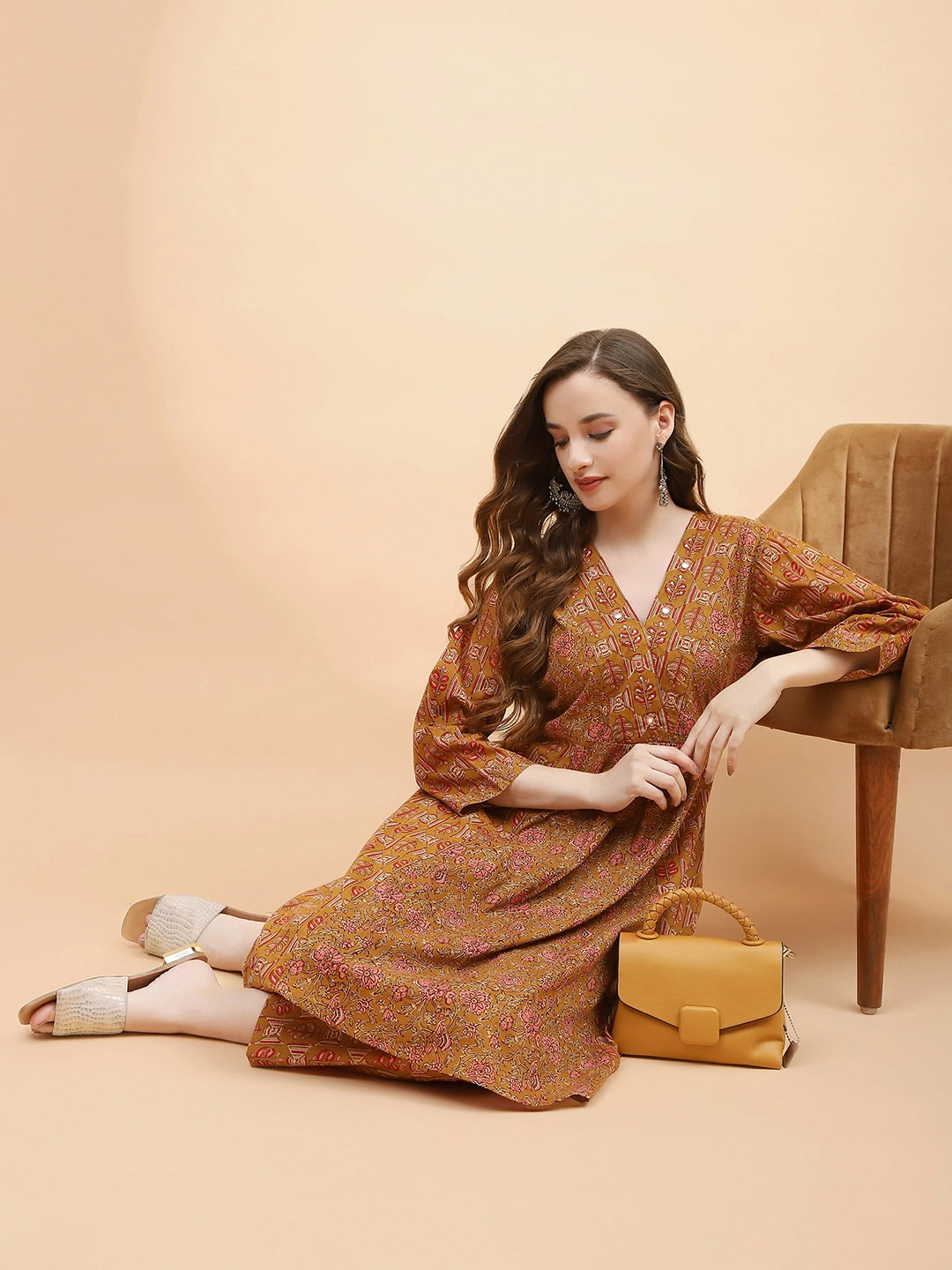 Light Brown Printed Cotton Tunic Set - Global Republic