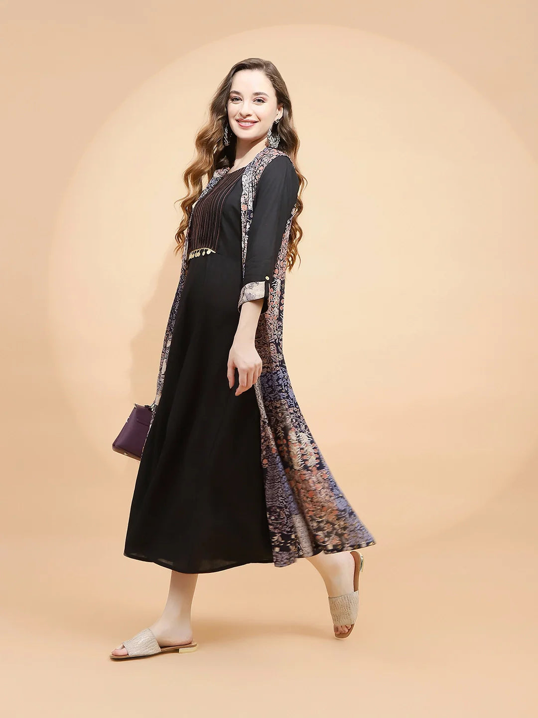 Black Rayon Loose Fit Dress - Global Republic