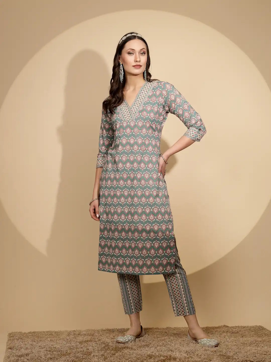Blue Cotton Regular Fit Kurta Set For Women - Global Republic