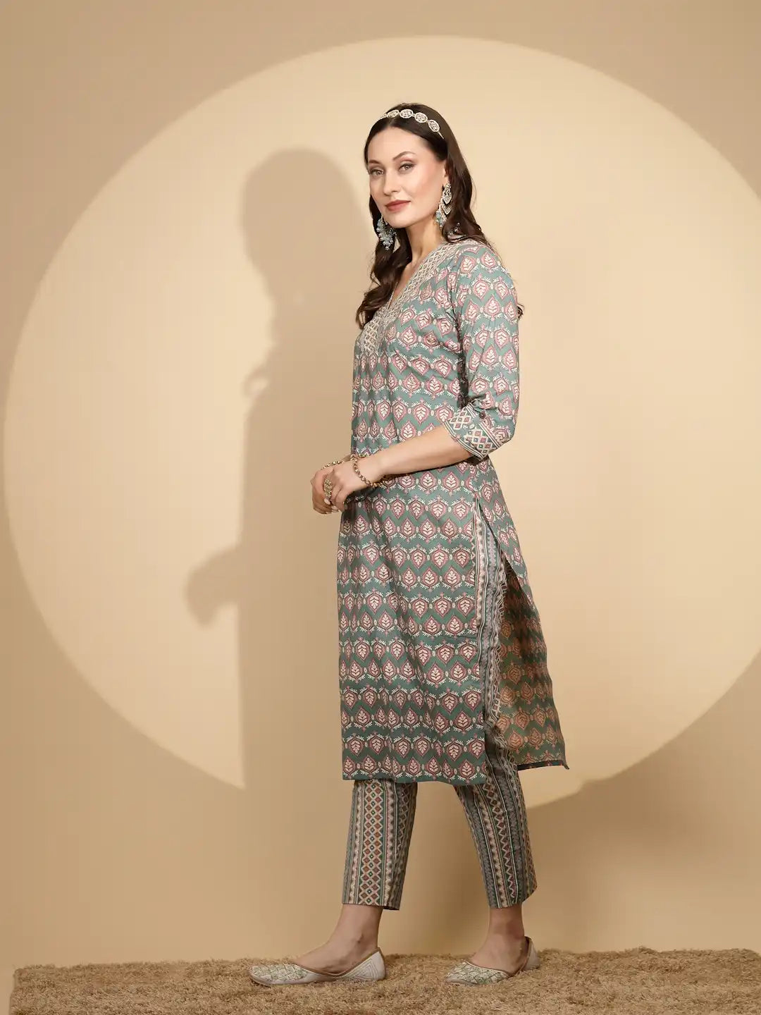 Blue Cotton Regular Fit Kurta Set For Women - Global Republic