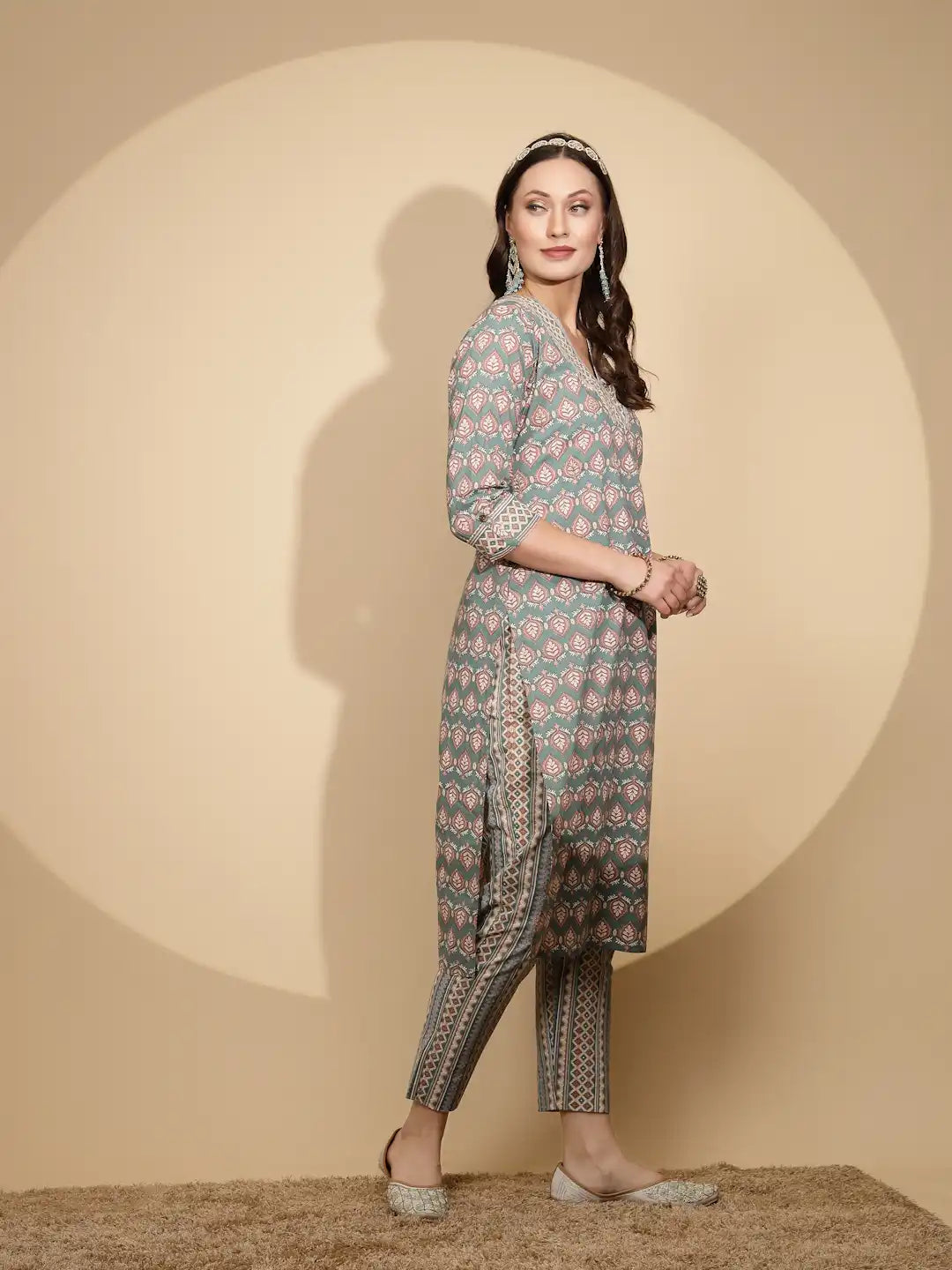 Blue Cotton Regular Fit Kurta Set For Women - Global Republic