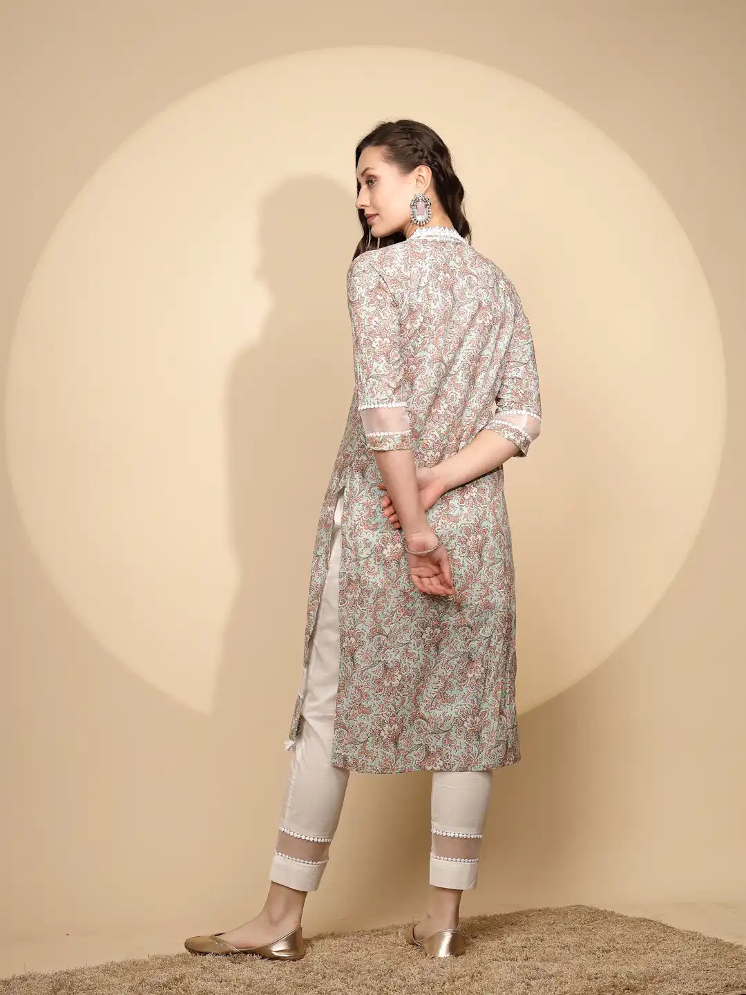 Light Green Cotton Regular Fit Kurta Set For Women - Global Republic