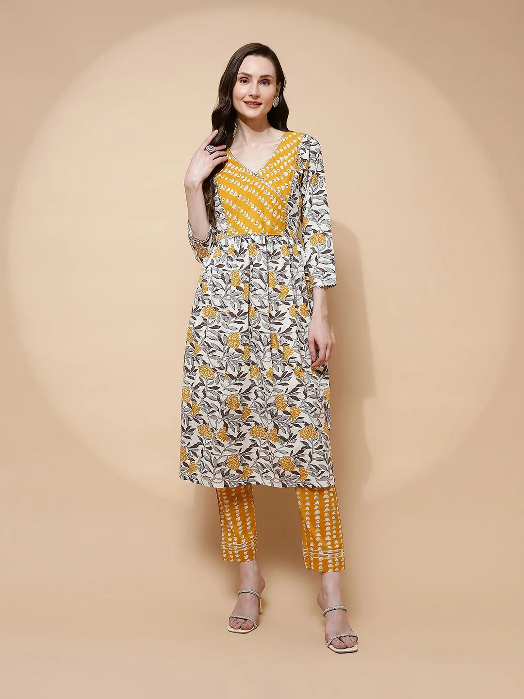 Yellow Cotton Blend Loose Fit Kurta Set For Women - Global Republic
