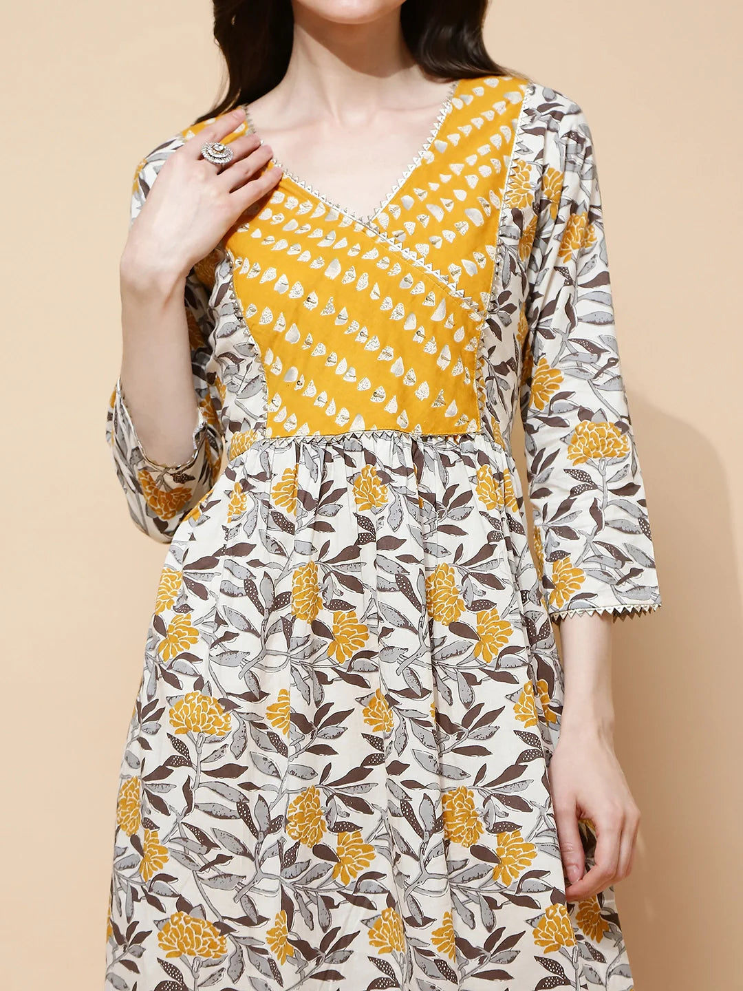 Yellow Cotton Blend Loose Fit Kurta Set For Women - Global Republic