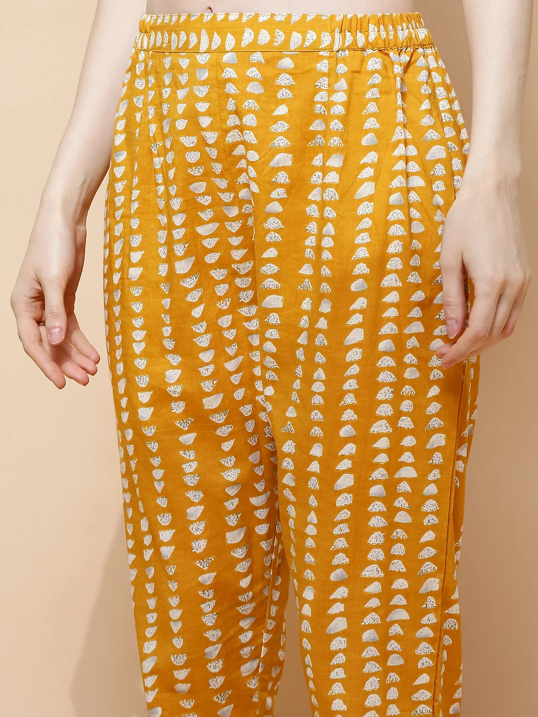 Yellow Cotton Blend Loose Fit Kurta Set For Women