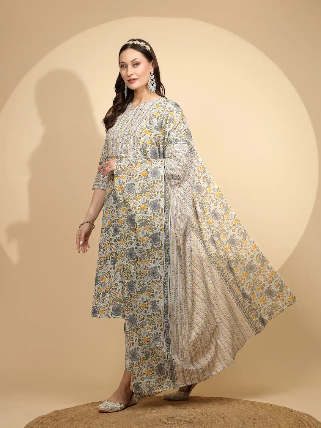 Yellow Cotton Regular Fit Suit Set For Women - Global Republic