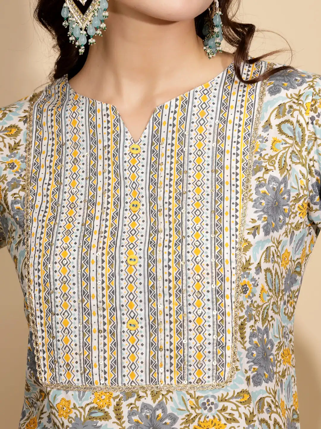 Yellow Cotton Regular Fit Suit Set For Women - Global Republic