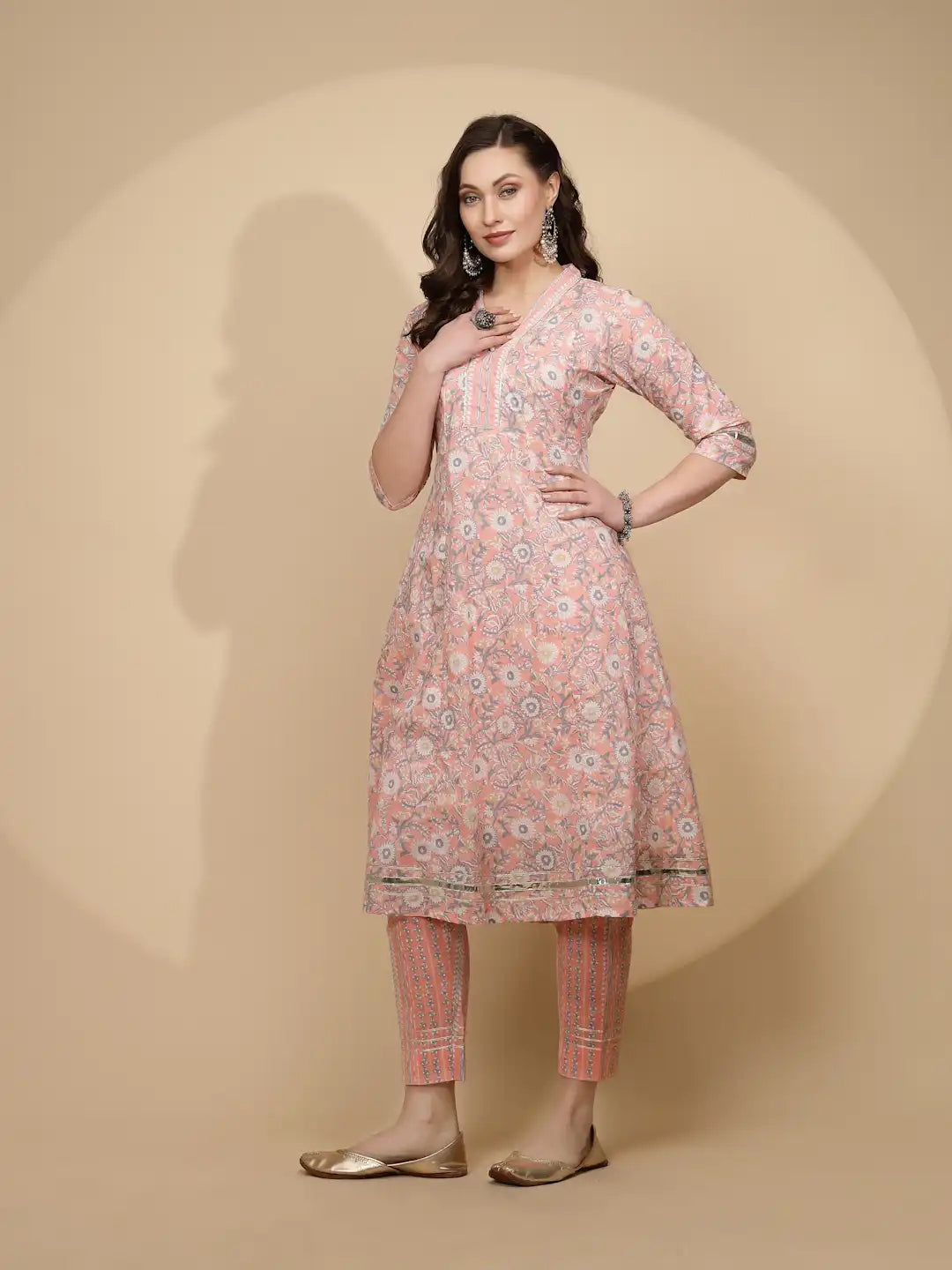 Peach Cotton Regular Fit Kurta Set - Global Republic