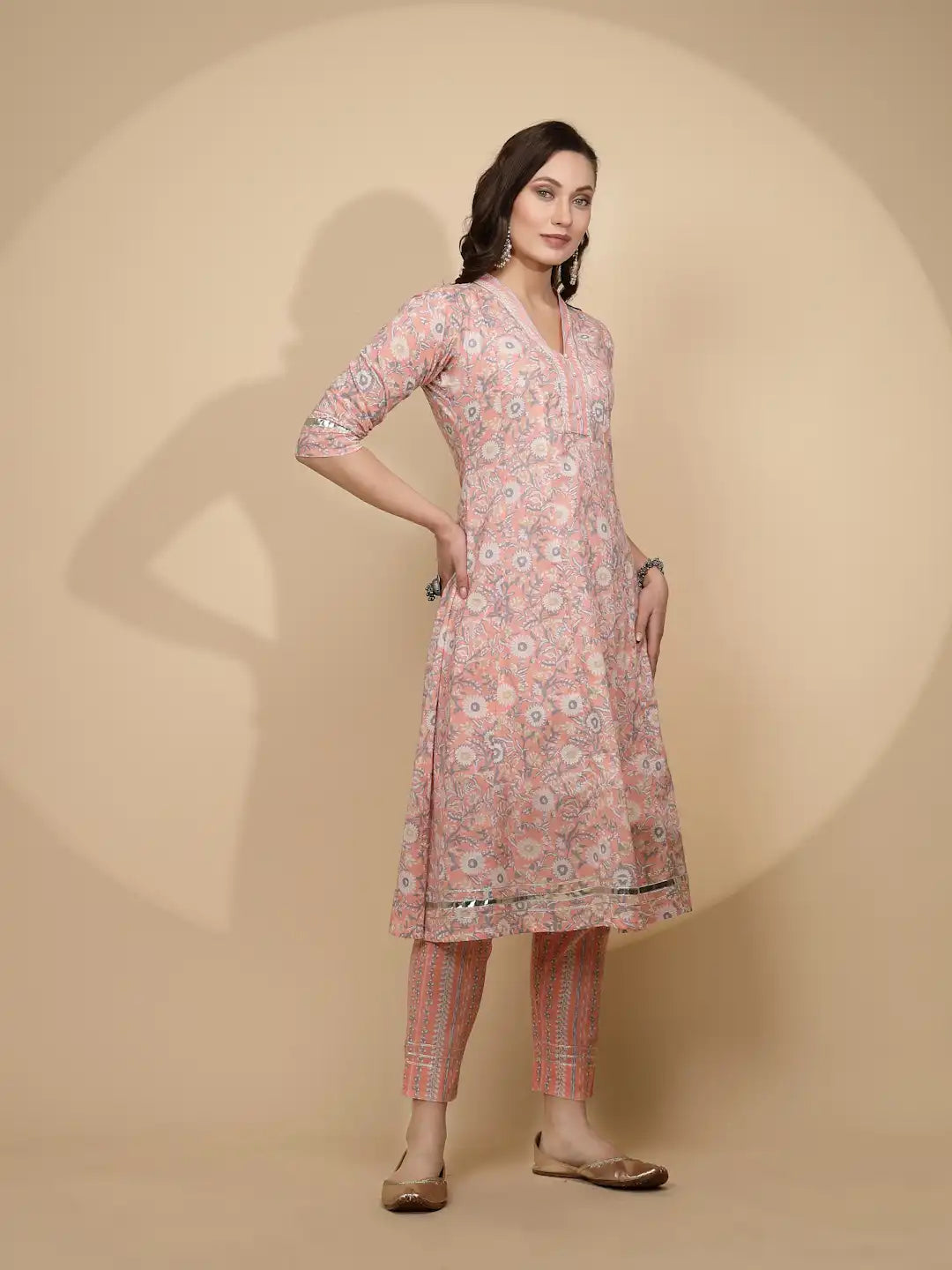 Peach Cotton Regular Fit Kurta Set - Global Republic