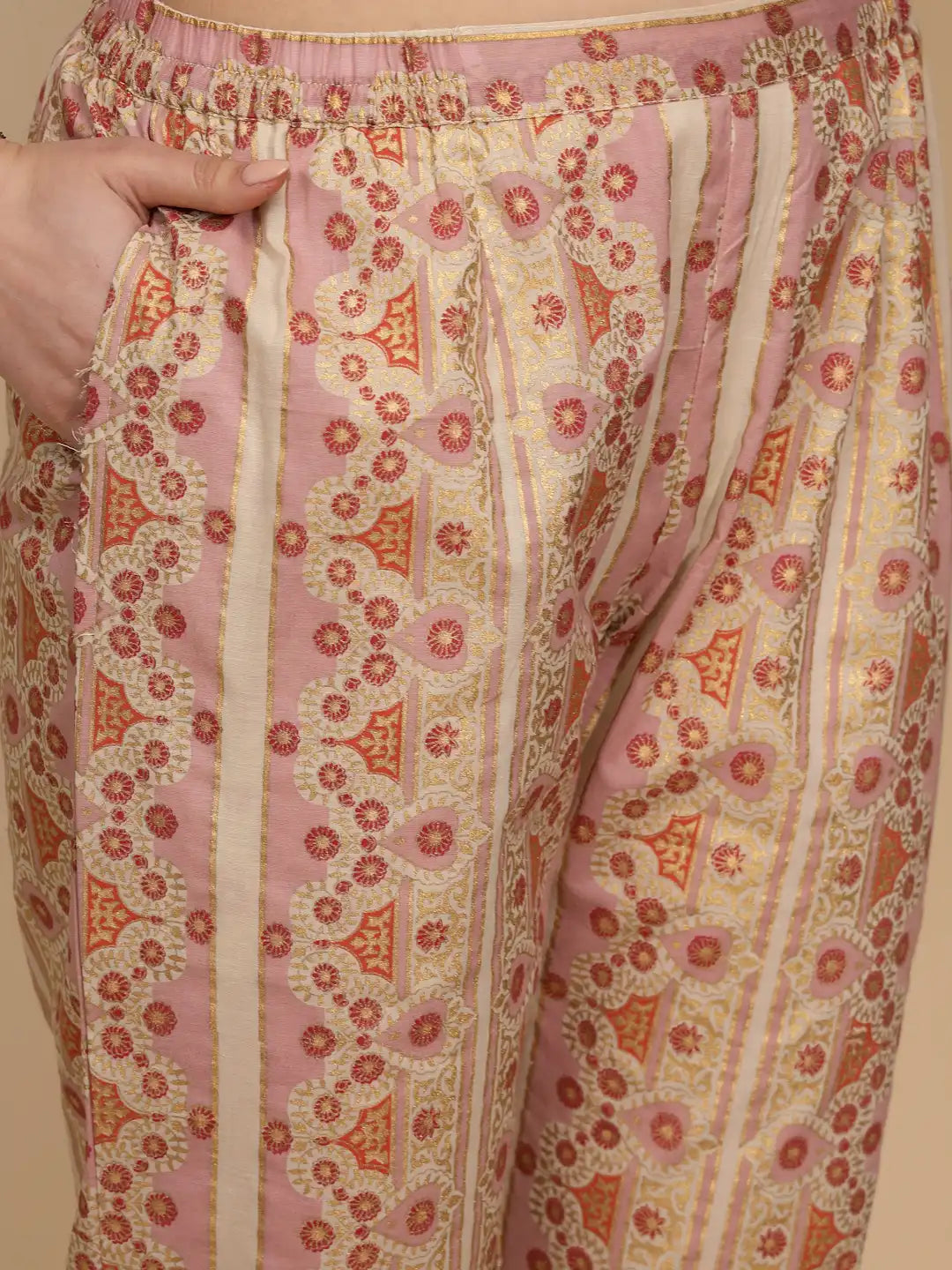 Beige Cotton Regular Fit Kurta Set For Women - Global Republic