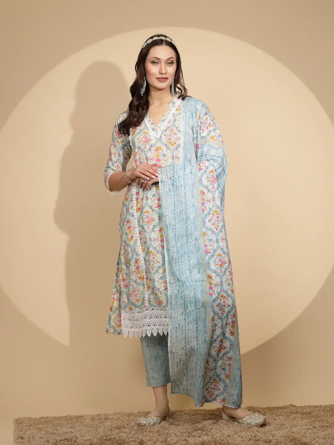 Firozi Cotton Regular Fit Suit Set For Women - Global Republic
