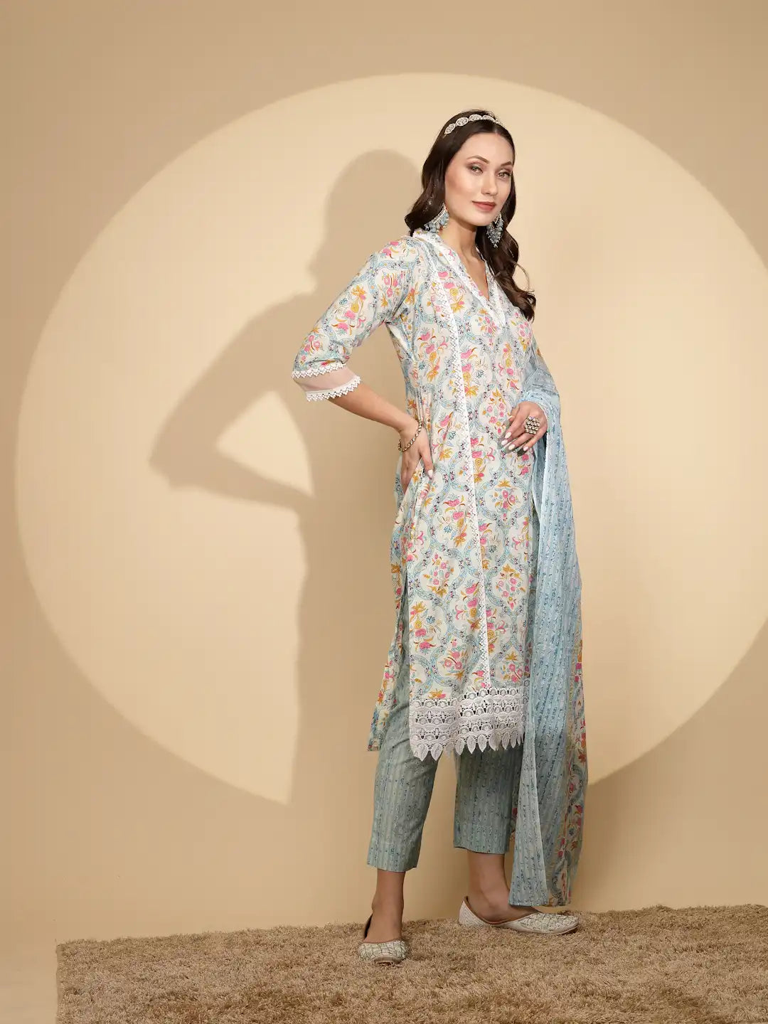Firozi Cotton Regular Fit Suit Set For Women - Global Republic
