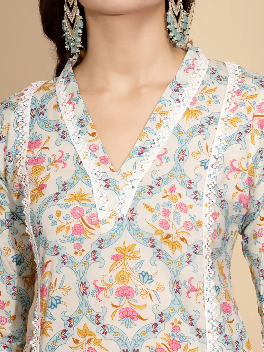 Firozi Cotton Regular Fit Suit Set For Women - Global Republic